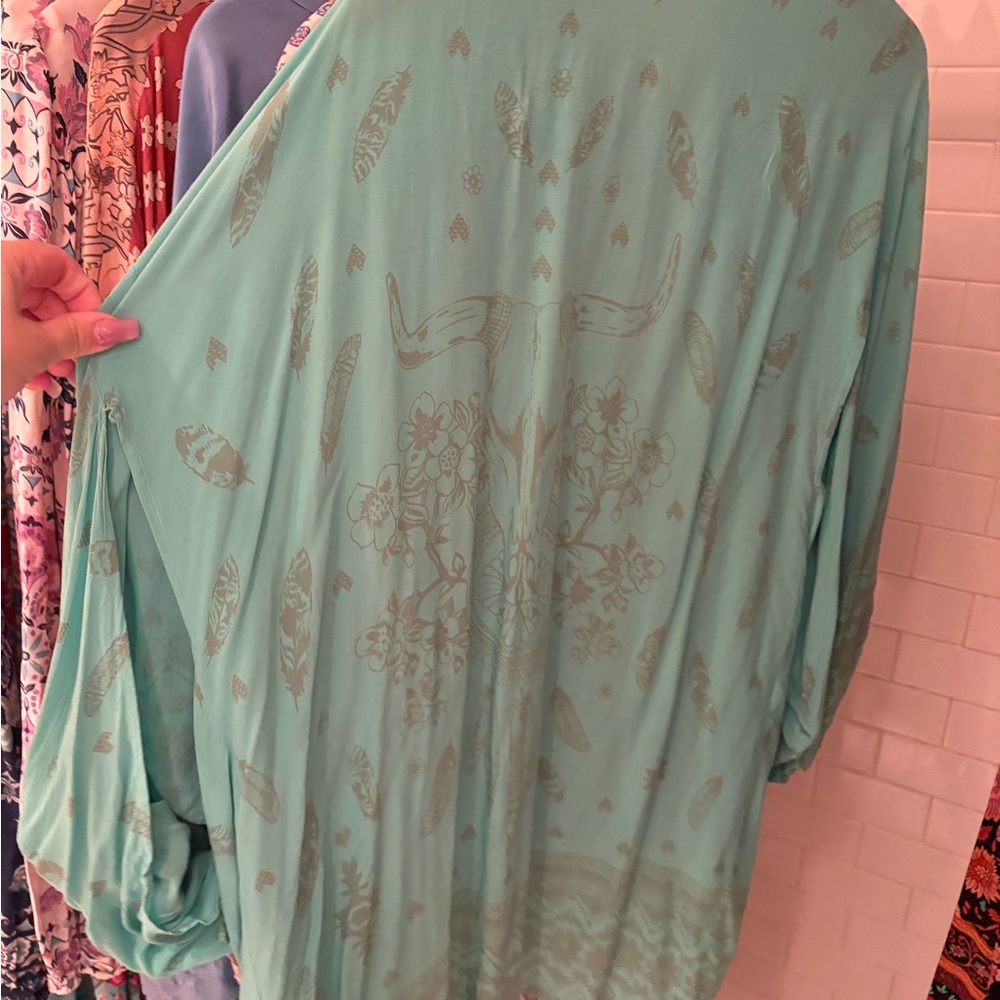 Spell Aqua Robe with Taupe Design